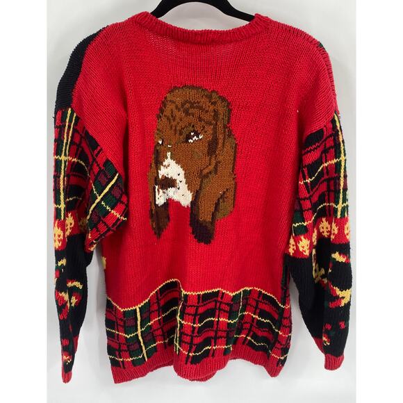 Vintage 1990 EAGLES EYE women's L Beagle dog pipe hound ugly christmas sweater - Picture 3 of 6